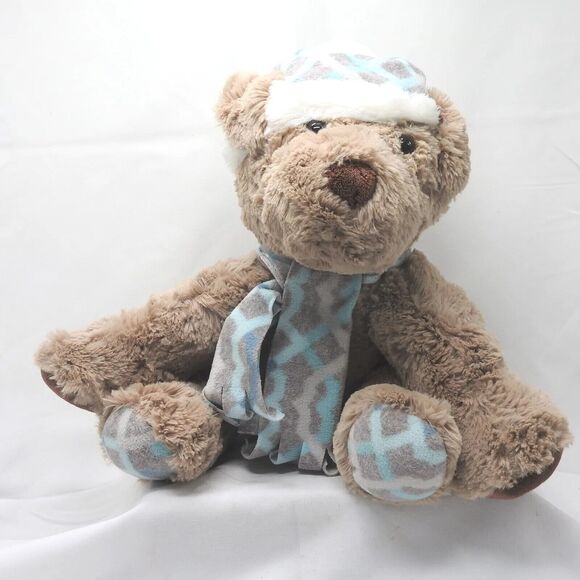 GENTLE TREASURES Winter Gray Plush Puppy Dog Beanie Hat Scarf Stuffed Animal - Picture 1 of 12